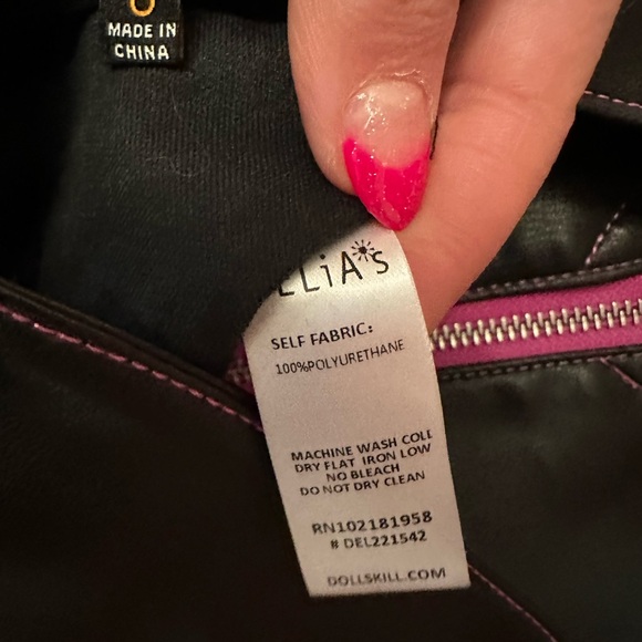 dELiA*s/Dolls Kill Black Leather Zip Front/ Corset Back Top w Pink Stitching S - Picture 4 of 9